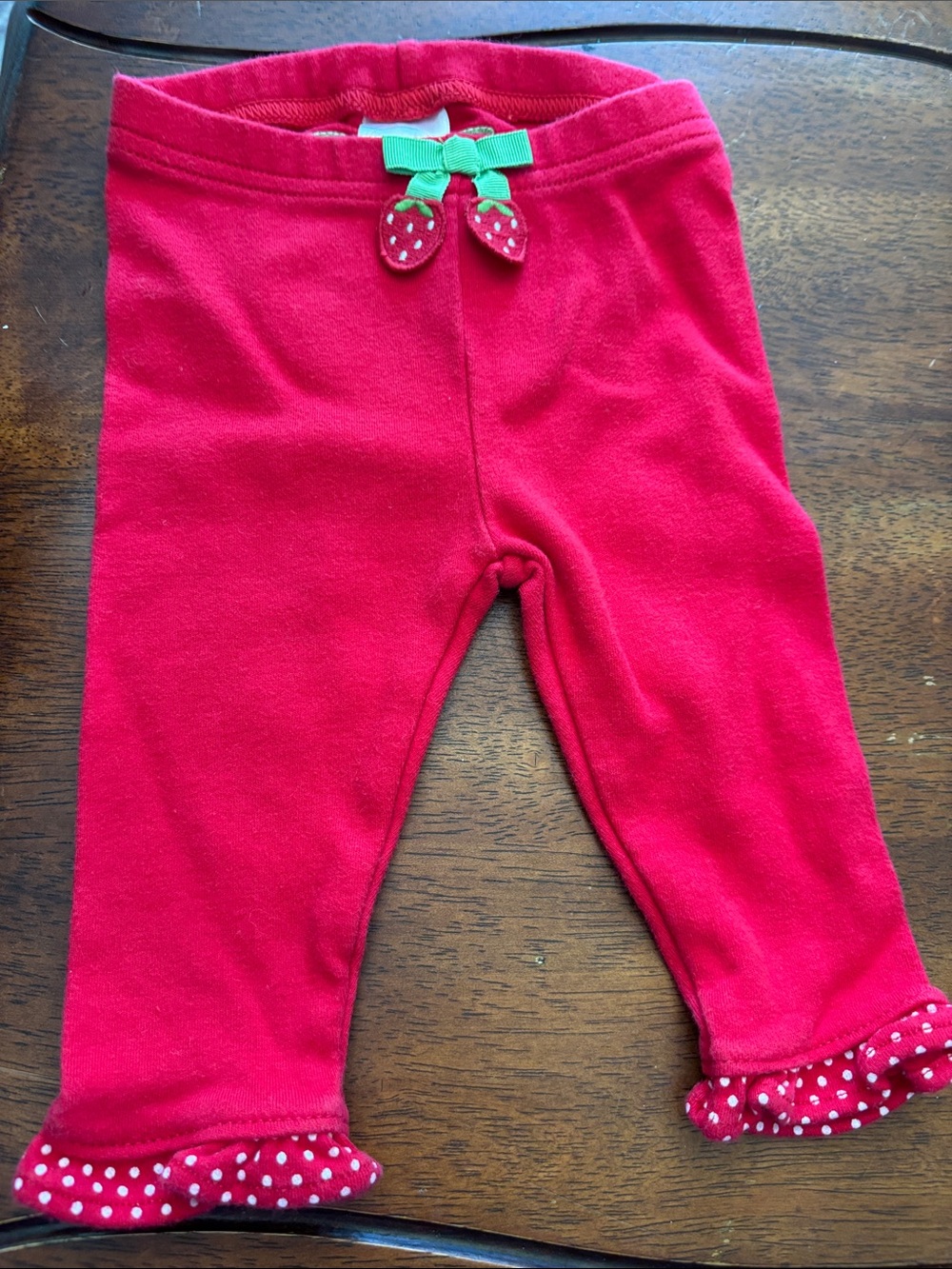 Gymboree Red Baby Leggings with Green Bow and Strawberry Accent